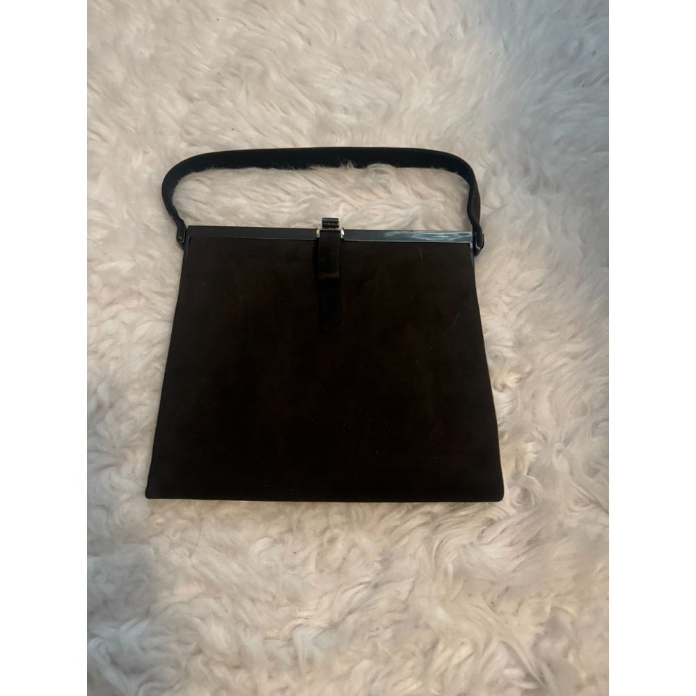 Vintage Loewe Structured Box Tote Handbag Black Suede Rhinestone Spain